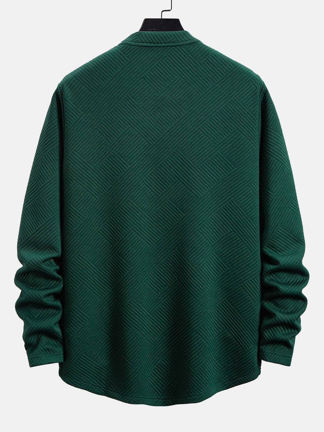 Herr Stretch Jacquard Långärmad T-shirt – Texturerad Crew Neck Casual Lager
