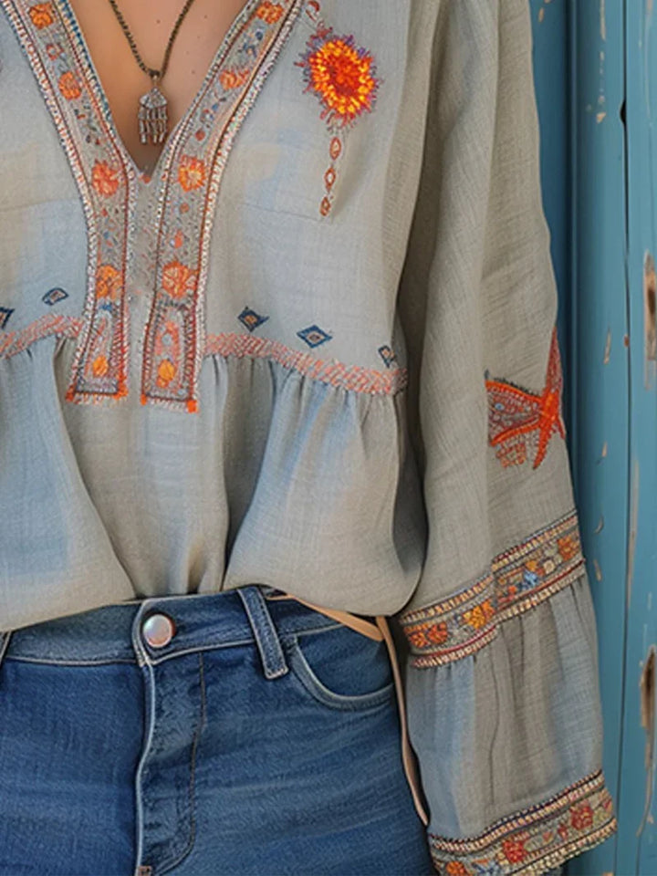 Kvinnors Tryckt Peplum Blus Avslappnad V-Hals Topp