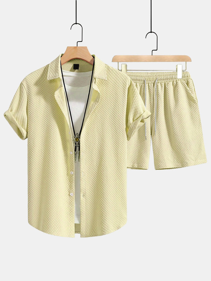 Herrtexturerad skjorta och shorts med dragsko – Regular fit sommaroutfit