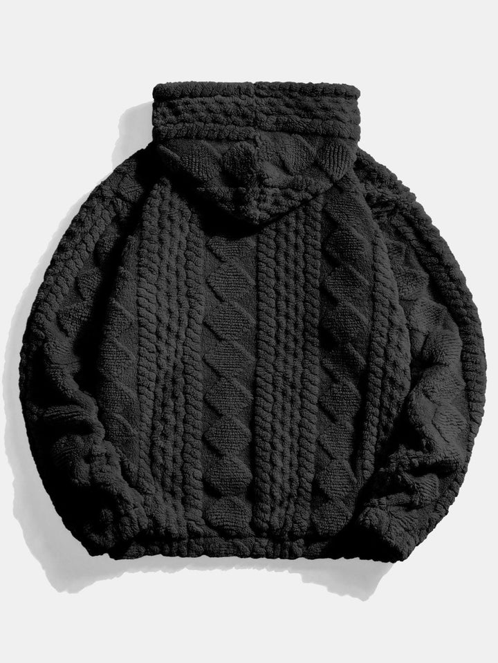 Herrens texturerade teddy träningsdräkt – Avslappnad hoodie och joggers för vinterhelger