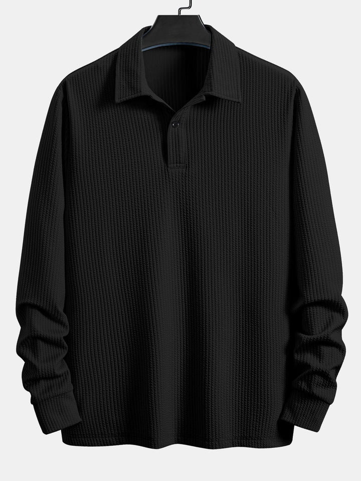 Herrars Avslappnade Ribbad Polo T-shirt – Stretch Långärmad Smart Casual Topp