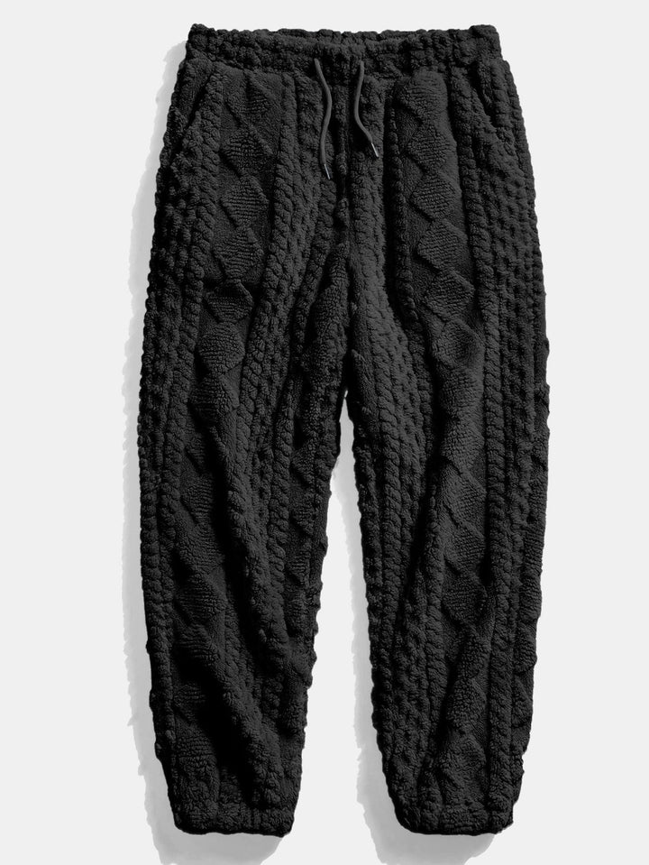 Herrens texturerade teddy träningsdräkt – Avslappnad hoodie och joggers för vinterhelger