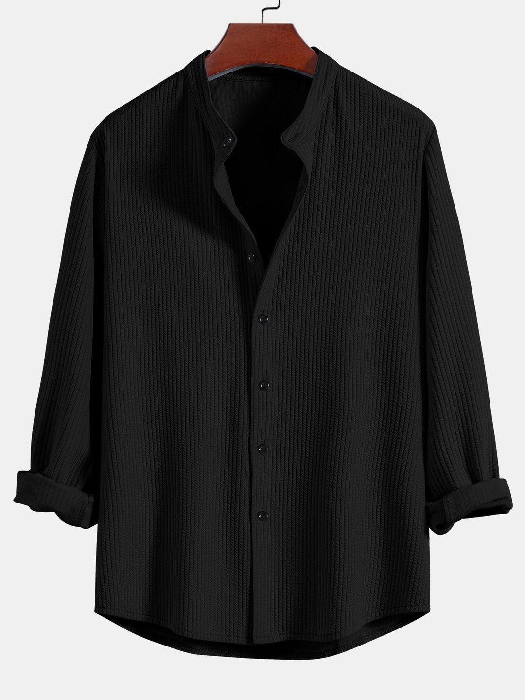 Herrens Ribbad Ståkrage Skjorta och Rakbenade Byxor – Stretch Smart Casual Set