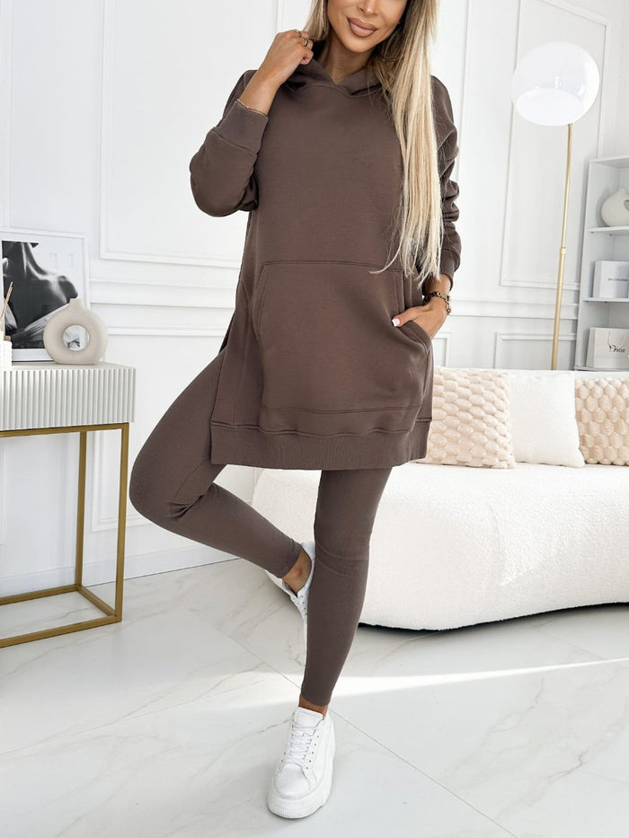 Kvinnors Longline Hoodie och Leggings Set – Avslappnad Tvådelad Outfit för Vardagskomfort