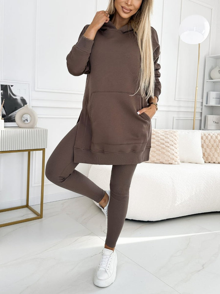 Kvinnors Longline Hoodie och Leggings Set – Avslappnad Tvådelad Outfit för Vardagskomfort