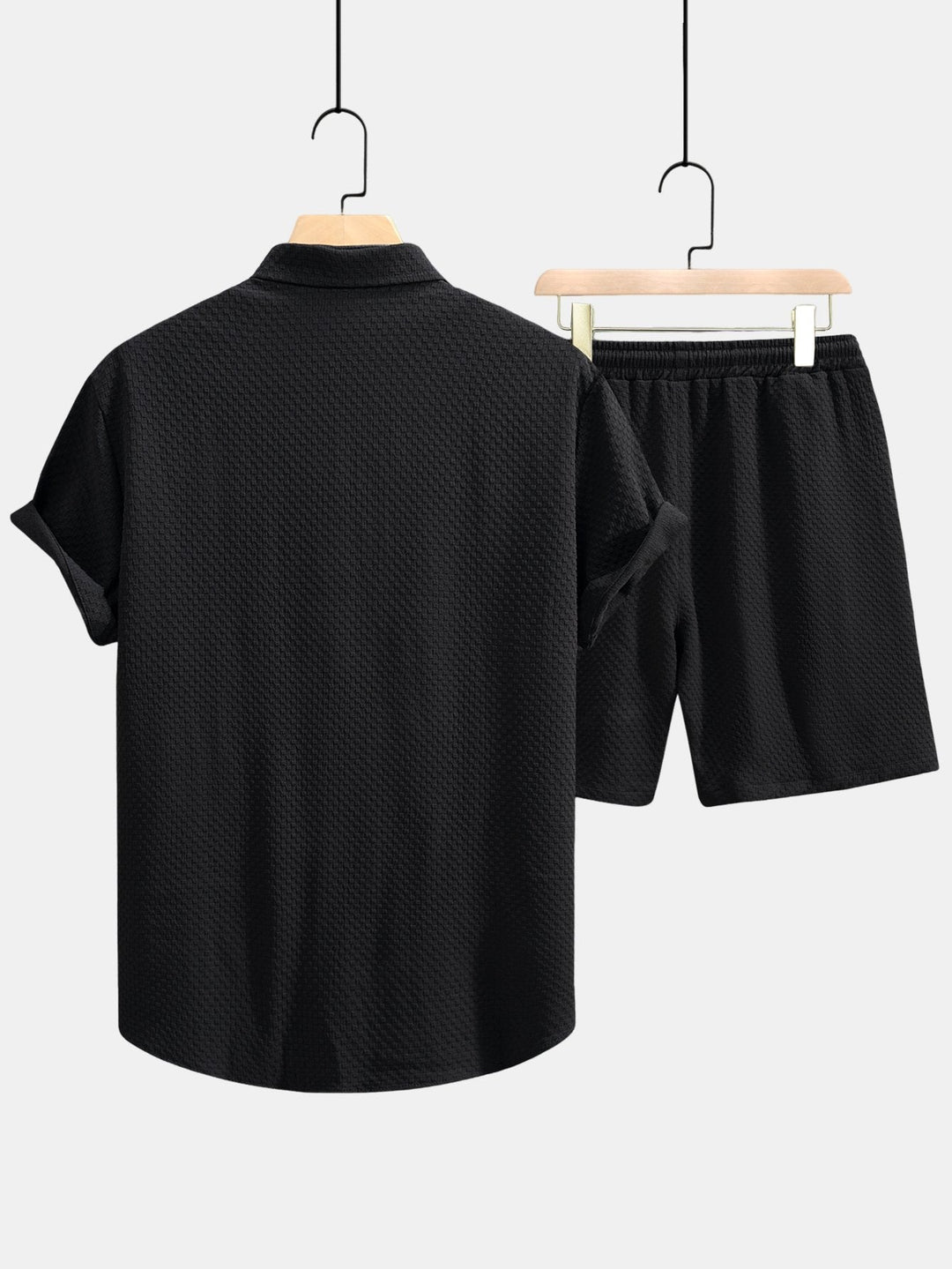 Herrtexturerad skjorta och shorts med dragsko – Regular fit sommaroutfit