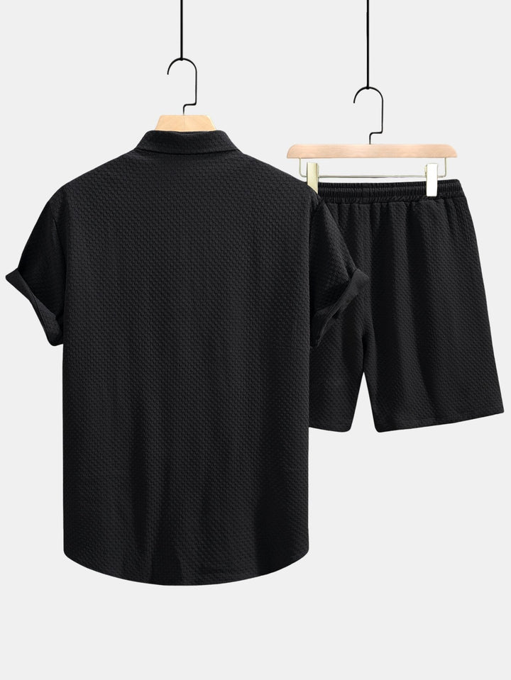 Herrtexturerad skjorta och shorts med dragsko – Regular fit sommaroutfit