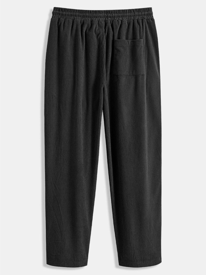 Mäns Cuban Collar Corduroy Set – Långärmad Skjorta och Raka Byxor för Avslappnad Stil i Kyligt Väder