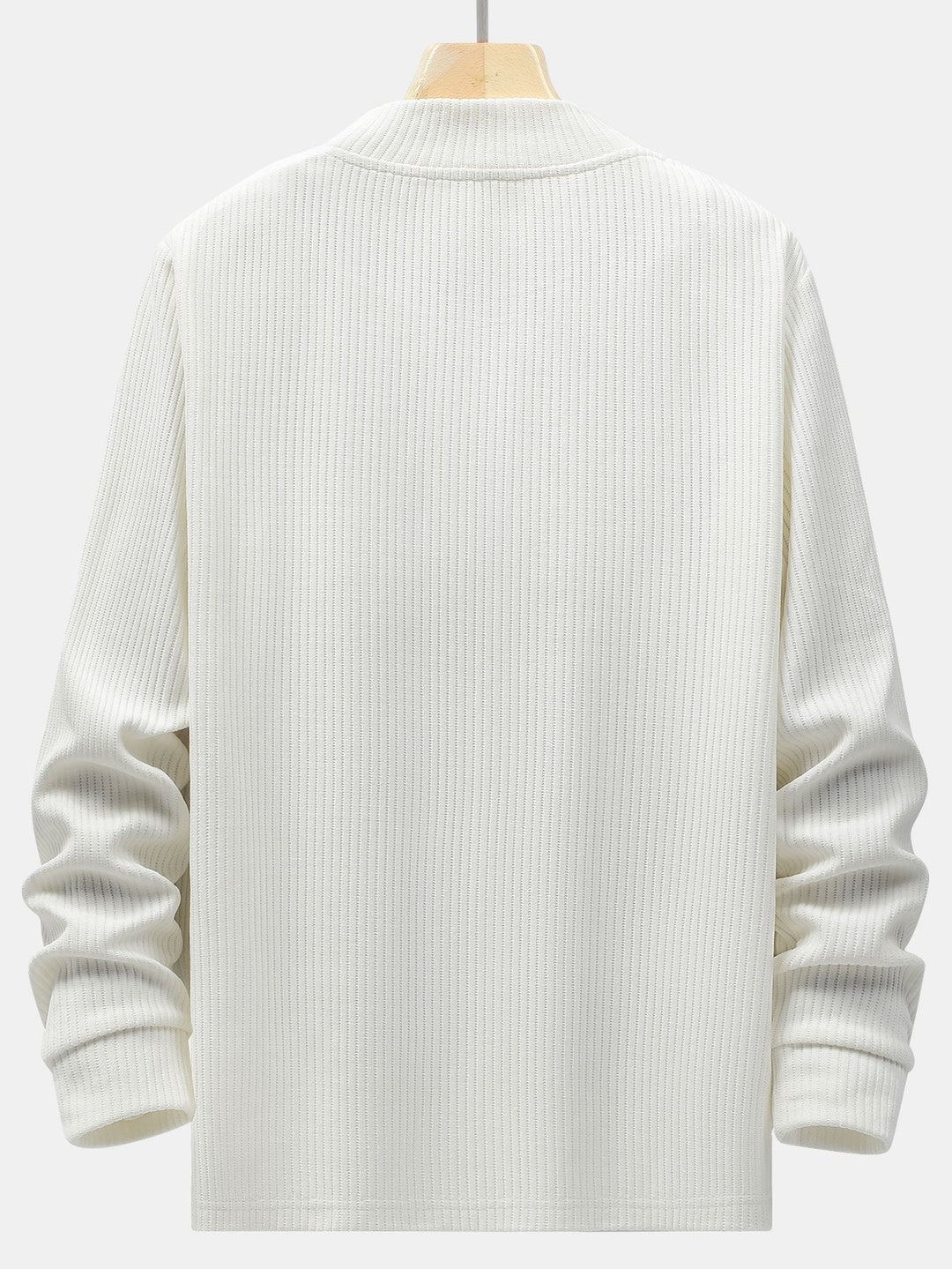 Herrens Ribbad Mock Neck Tröja – Stretch Rayon Blandning för Höst och Vinter