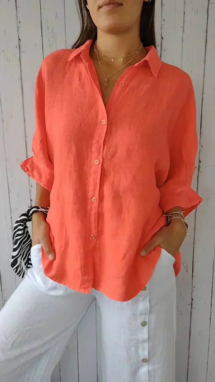 Kvinnors Oversized Kragknäppt Skjorta med Långa Ärmar