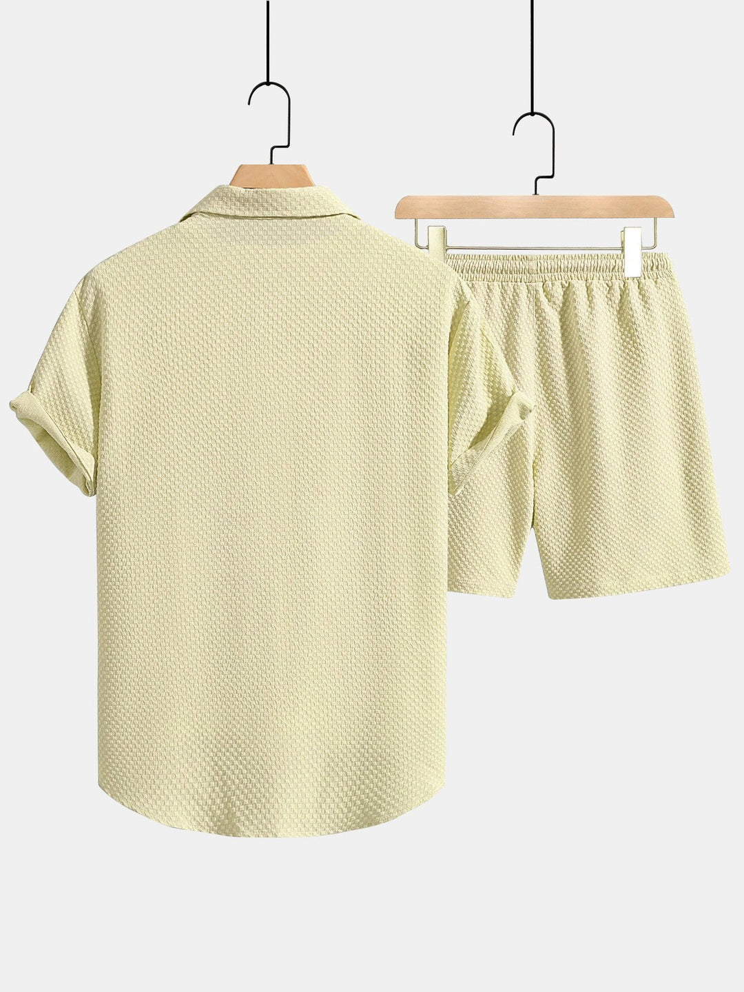 Herrtexturerad skjorta och shorts med dragsko – Regular fit sommaroutfit