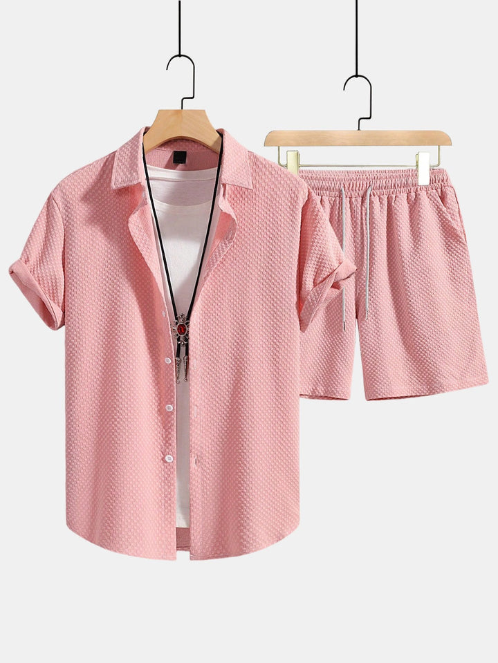 Herrtexturerad skjorta och shorts med dragsko – Regular fit sommaroutfit