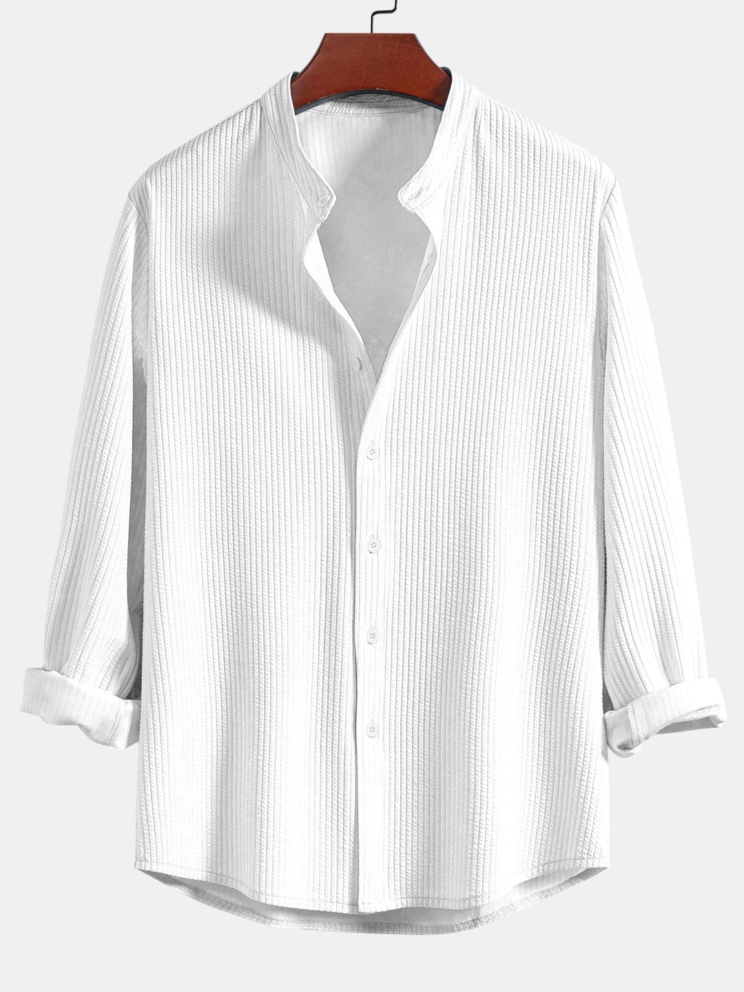 Herrens Ribbad Ståkrage Skjorta och Rakbenade Byxor – Stretch Smart Casual Set