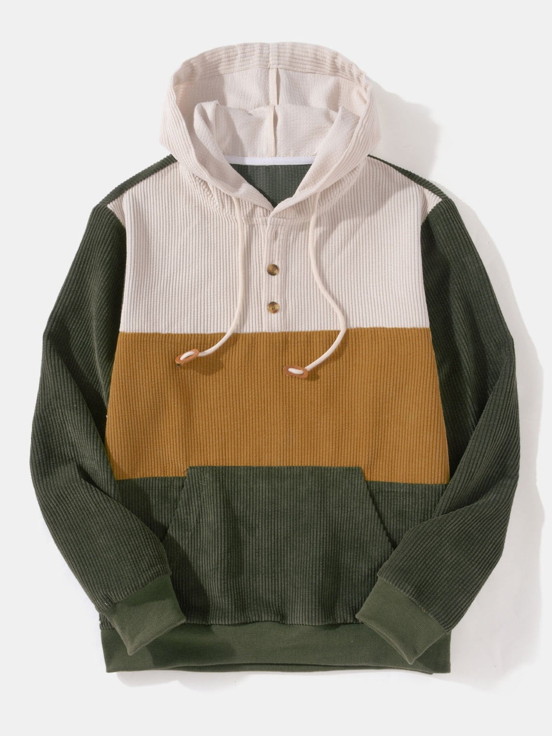 Mäns Corduroy Cargo Träningsdräkt – Patchwork Hoodie Set för Avslappnad Utility Styling