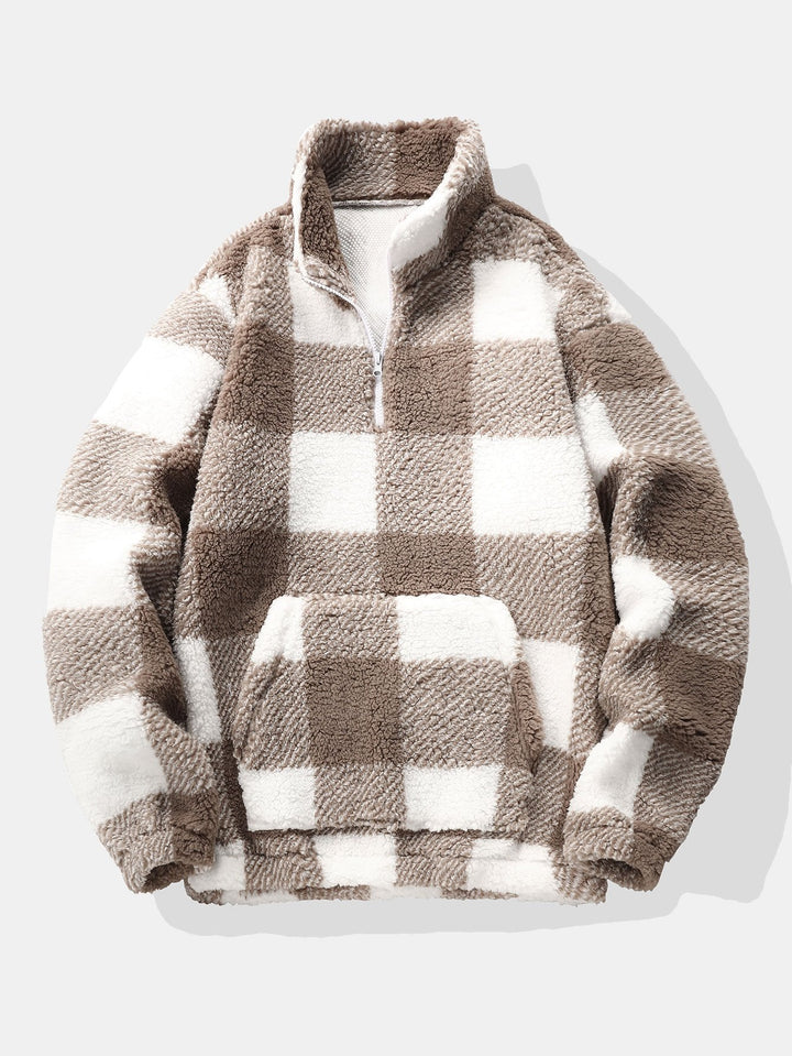 Herrens Teddy Fleece Quarter-Zip Sweatshirt – Avslappnad Vinterpullover