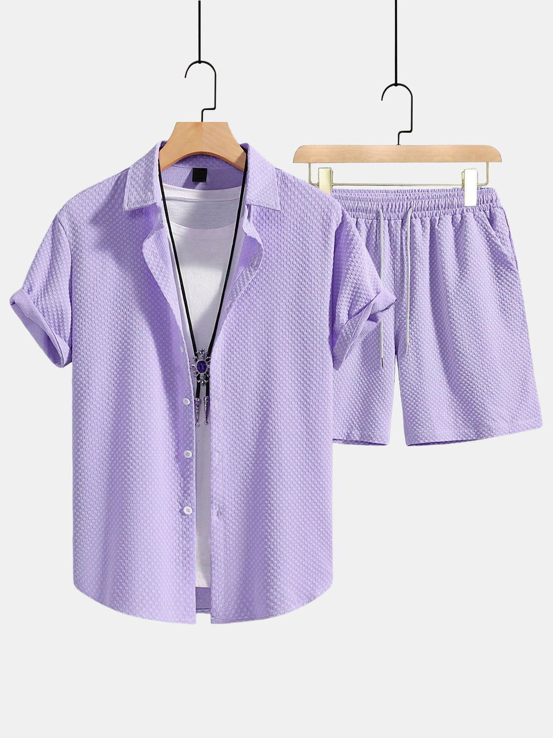 Herrtexturerad skjorta och shorts med dragsko – Regular fit sommaroutfit