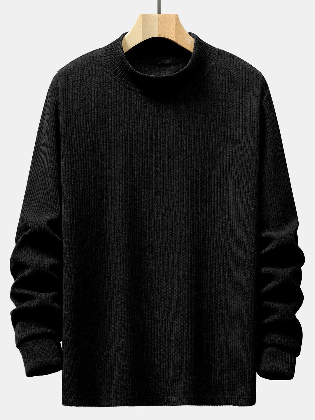 Herrens Ribbad Mock Neck Tröja – Stretch Rayon Blandning för Höst och Vinter