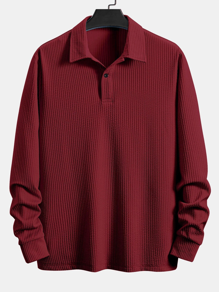 Herrars Avslappnade Ribbad Polo T-shirt – Stretch Långärmad Smart Casual Topp