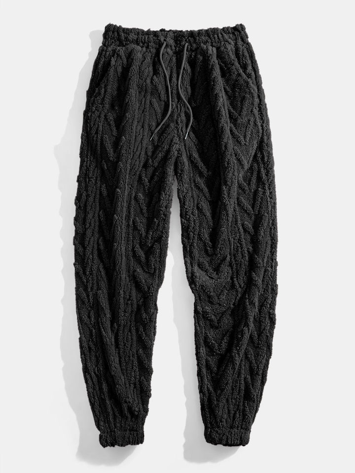 Herrens Teddy Fleece Tvådelade Set – Avslappnad Hoodie och Joggers för Kalla Dagar