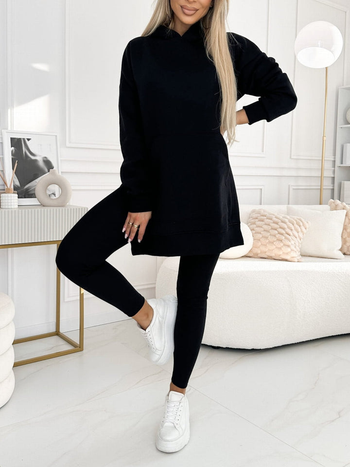 Kvinnors Longline Hoodie och Leggings Set – Avslappnad Tvådelad Outfit för Vardagskomfort