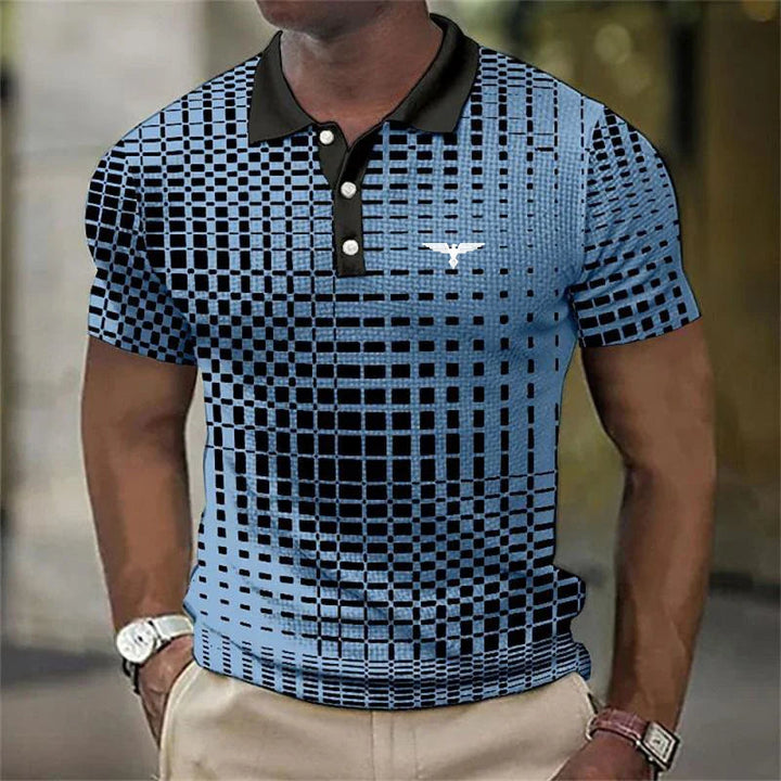 Herrarstrykt polo med kontrasterande krage, slim fit