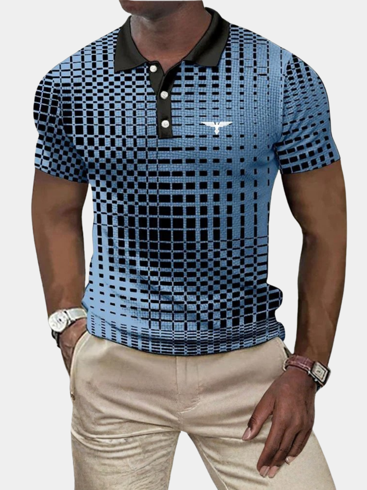 Herrarstrykt polo med kontrasterande krage, slim fit