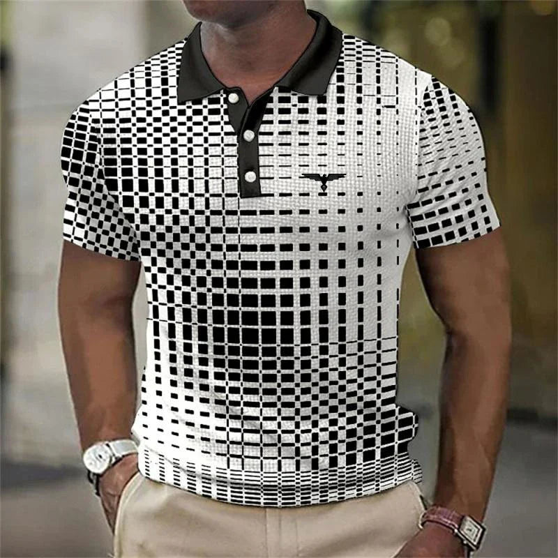 Herrarstrykt polo med kontrasterande krage, slim fit