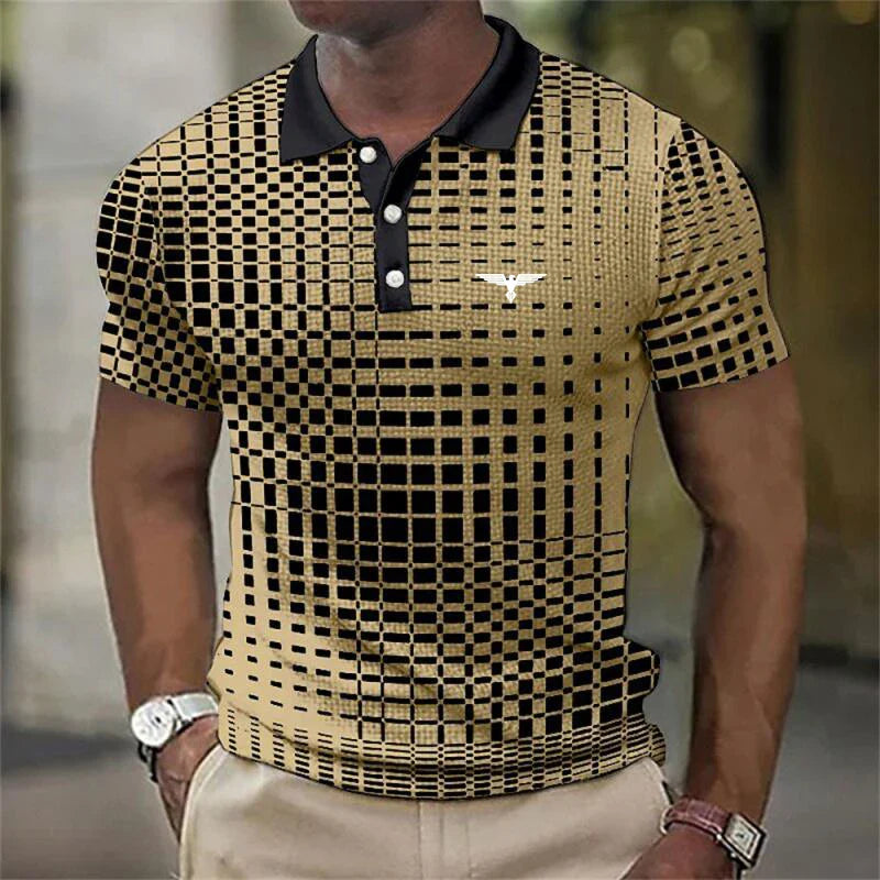 Herrarstrykt polo med kontrasterande krage, slim fit