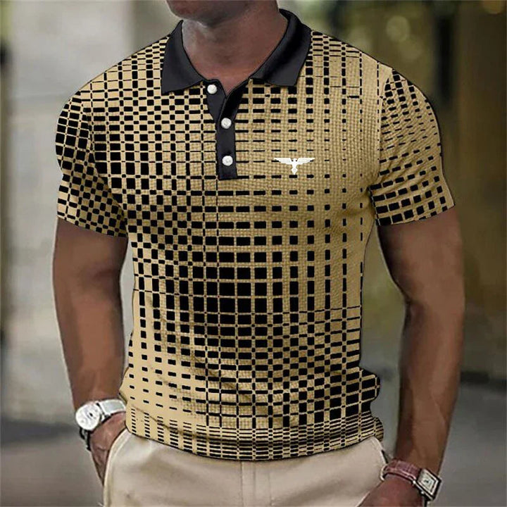 Herrarstrykt polo med kontrasterande krage, slim fit