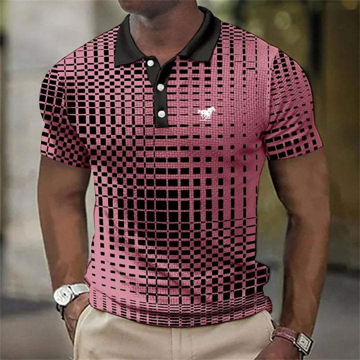 Herrarstrykt polo med kontrasterande krage, slim fit