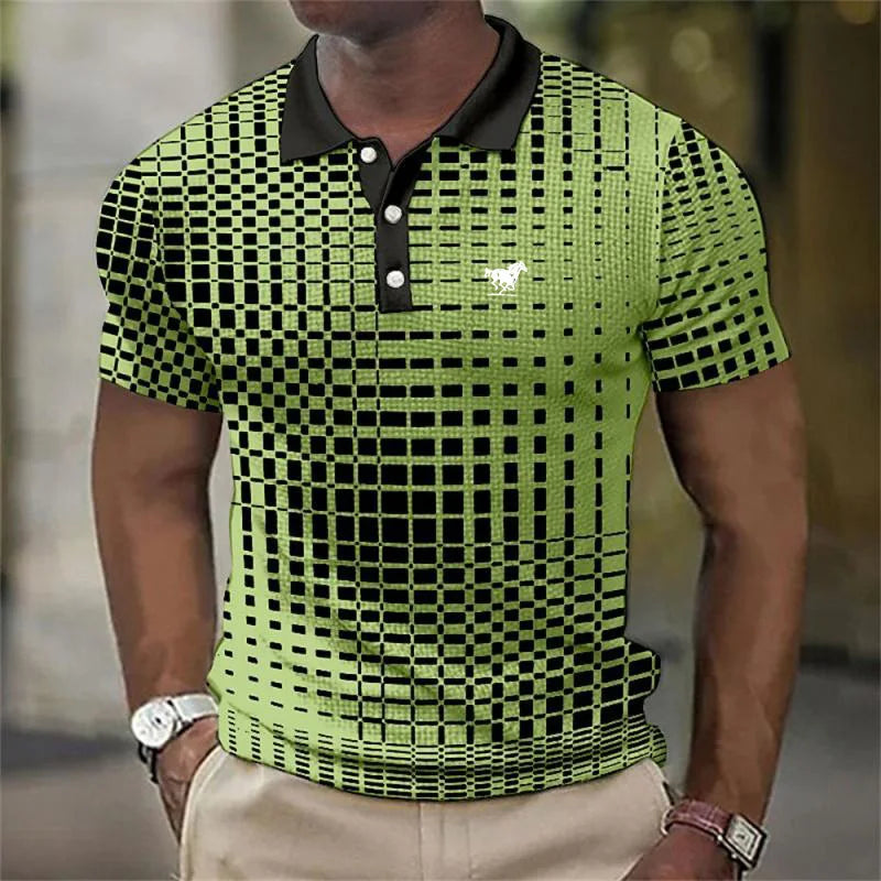 Herrarstrykt polo med kontrasterande krage, slim fit
