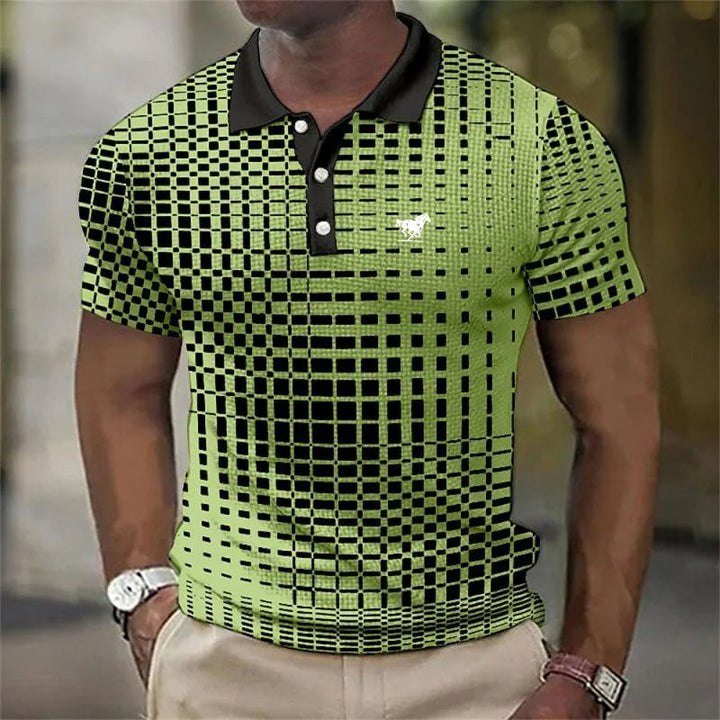 Herrarstrykt polo med kontrasterande krage, slim fit