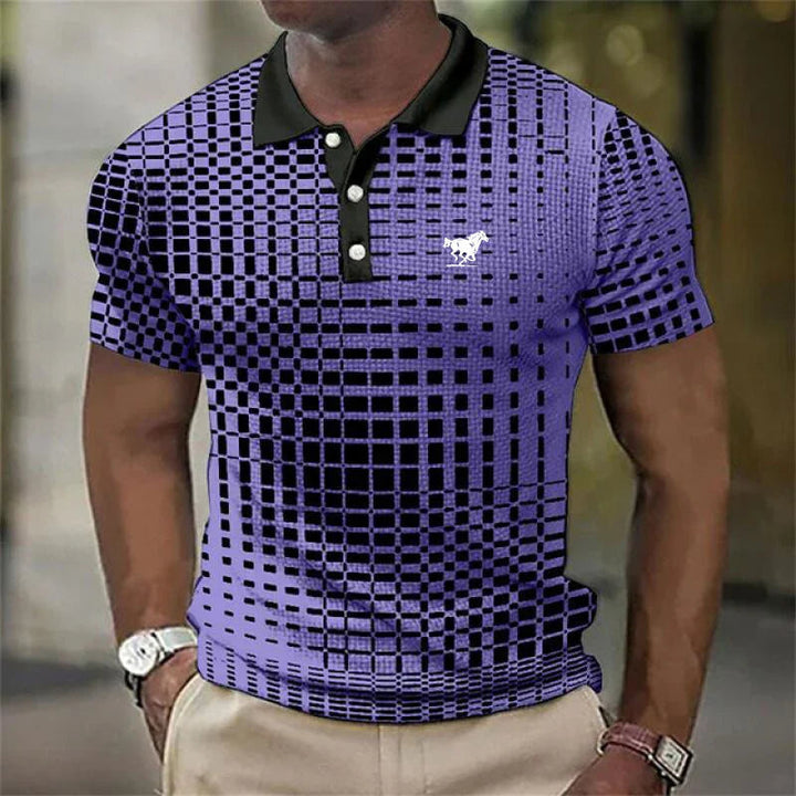 Herrarstrykt polo med kontrasterande krage, slim fit