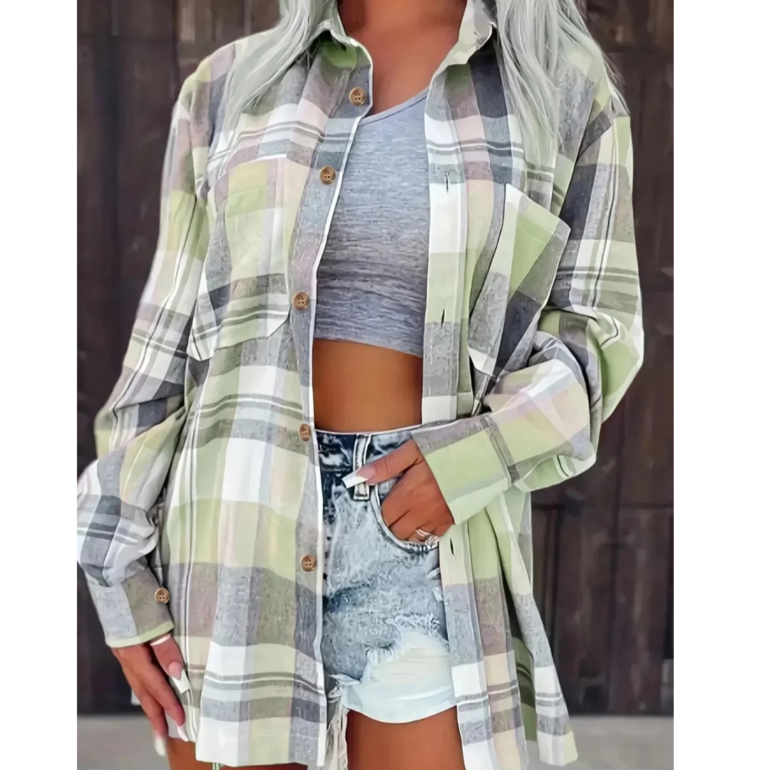 Kvinnors Oversized Flanellskjorta – Avslappnad Rutig Layer för Höst- och Vinterbruk