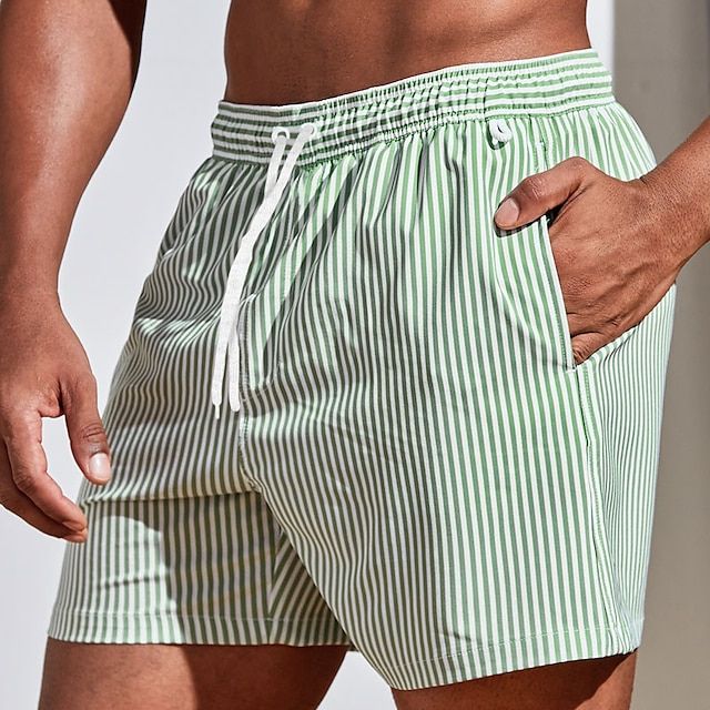 Herrarnas vertikala randiga badshorts med dragsko och snabbtorkande komfort