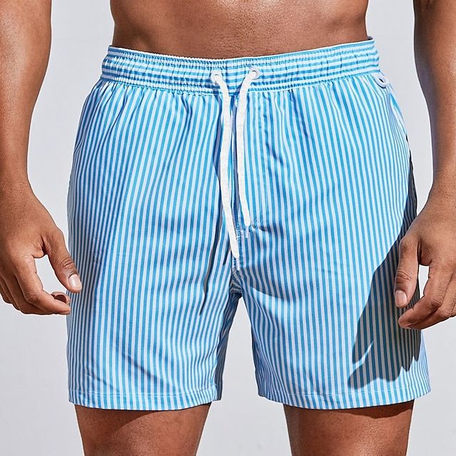 Herrarnas vertikala randiga badshorts med dragsko och snabbtorkande komfort