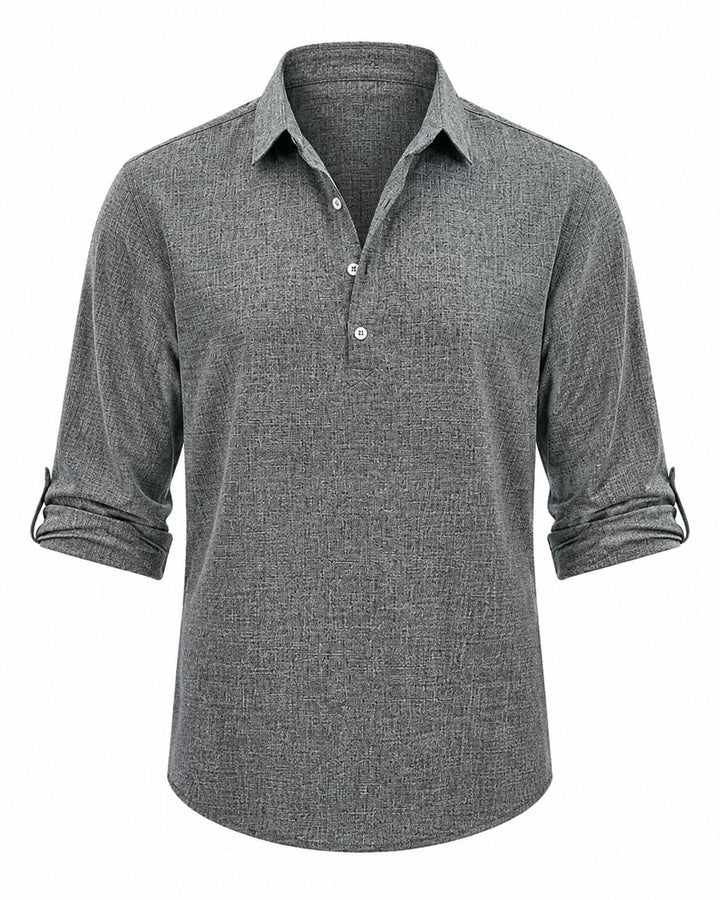 Herrens Bomull Popover Skjorta – Andningsbar Rollärm Top för Smart Casual Klädsel