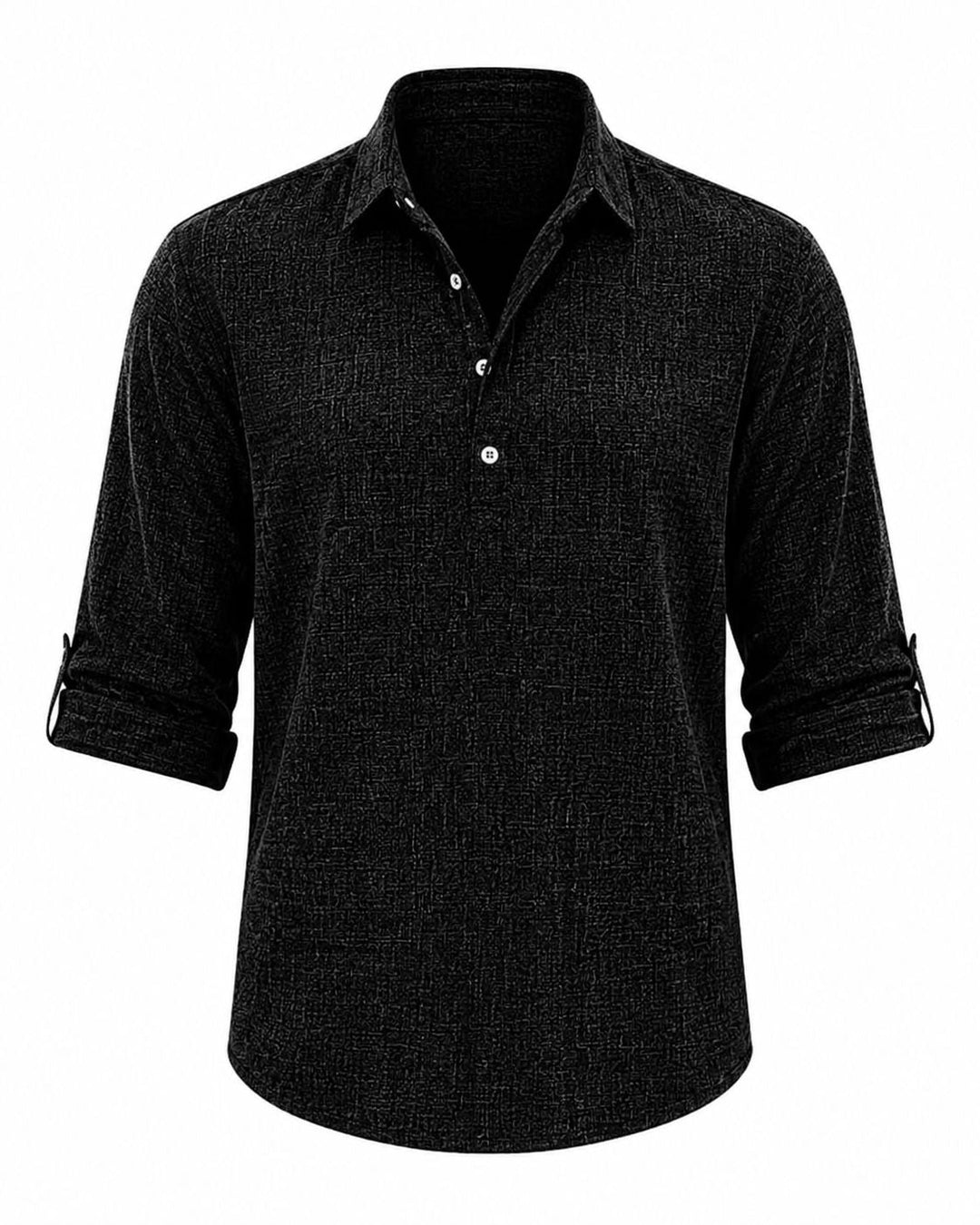 Herrens Bomull Popover Skjorta – Andningsbar Rollärm Top för Smart Casual Klädsel