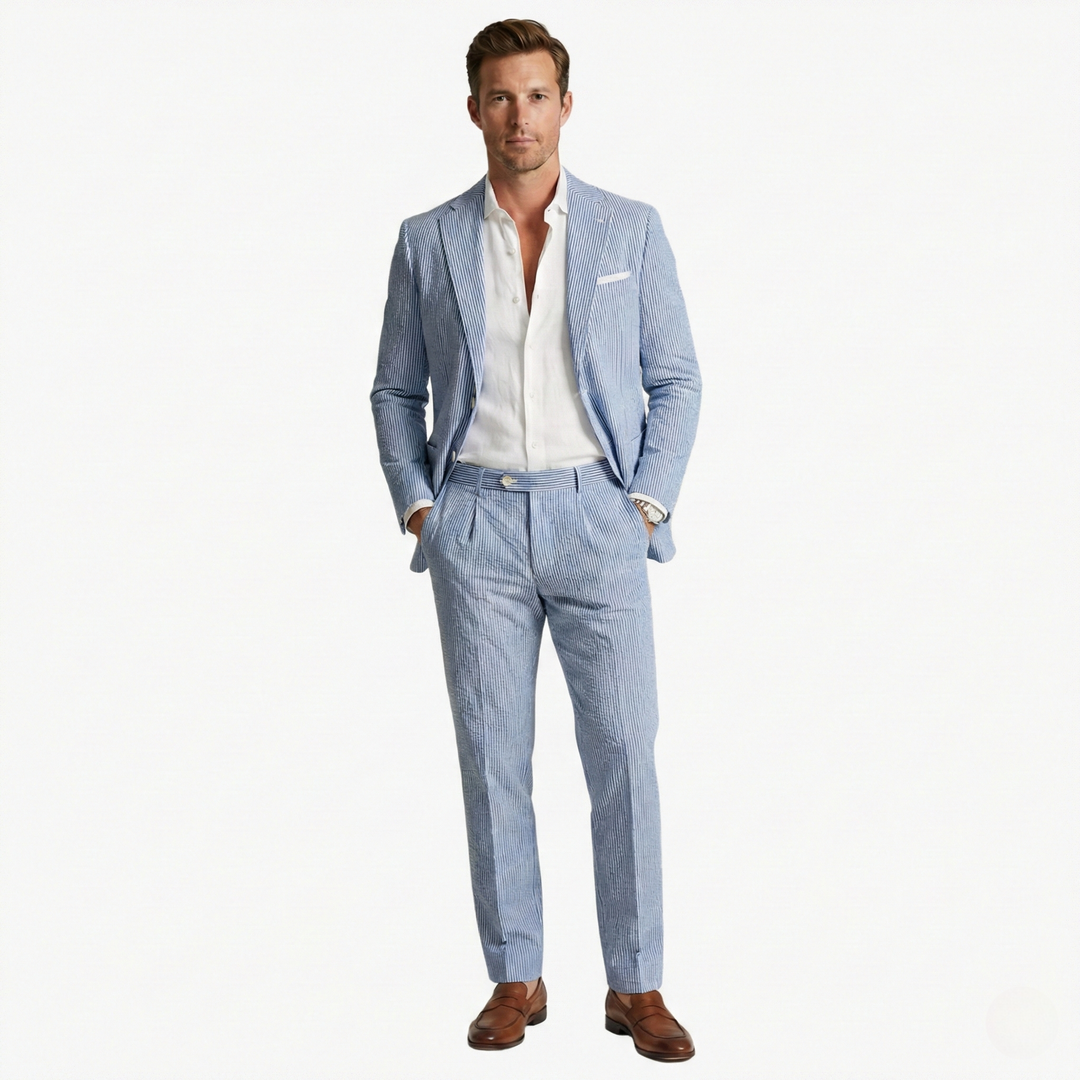 Herrens randiga slim fit tvådelade kostym