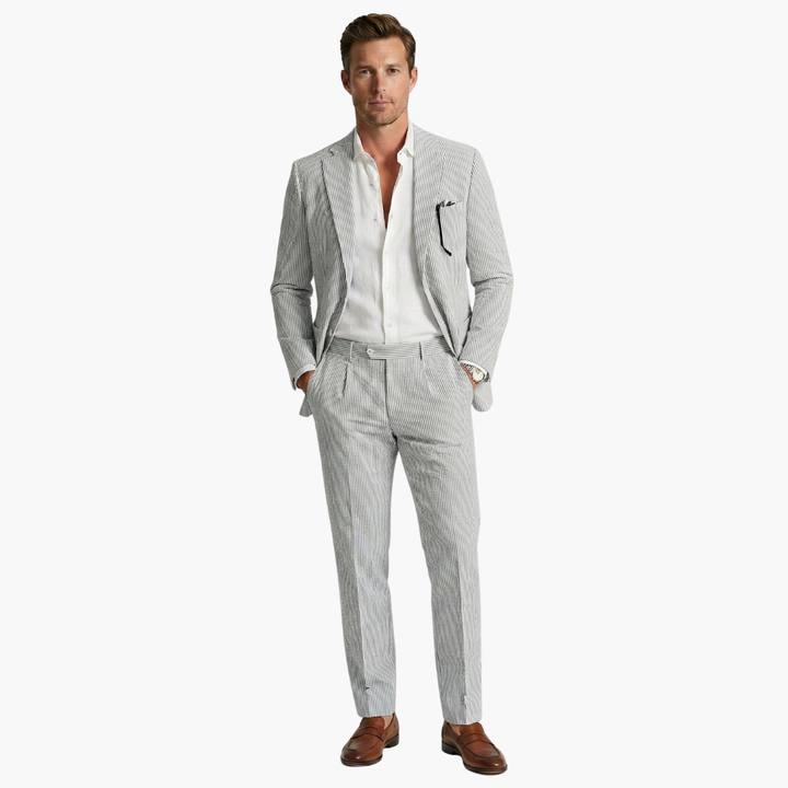 Herrens randiga slim fit tvådelade kostym