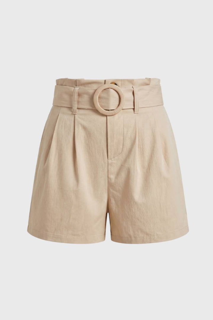 Kvinnors Plisserade Högmidjade Shorts med Bälte