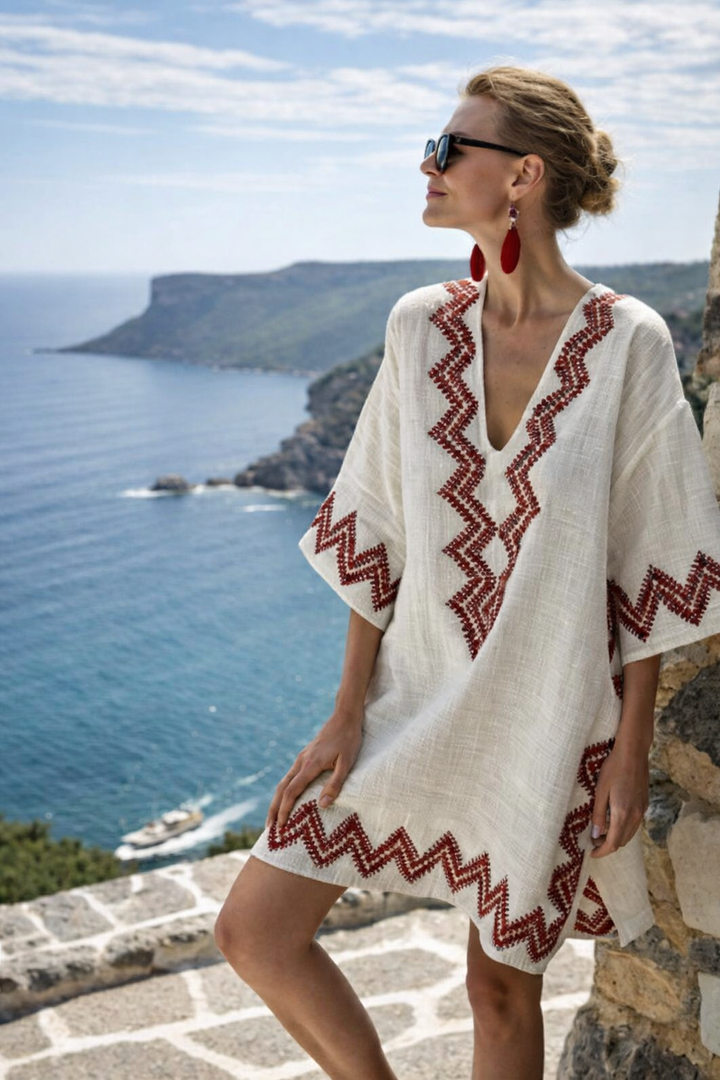 Kvinnors Tryckt V-ringad Kaftan Mini Klänning