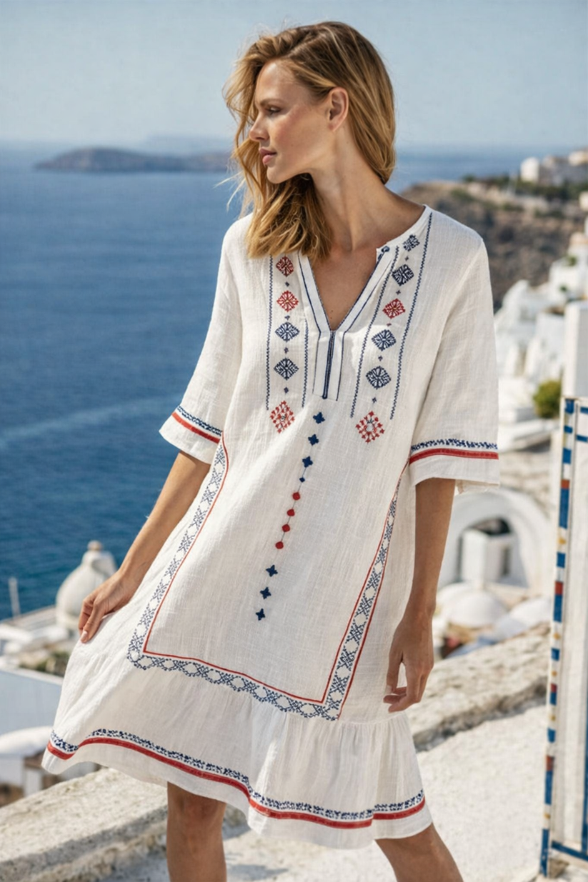 Kvinnors Tryckt V-ringad Kaftan Mini Klänning