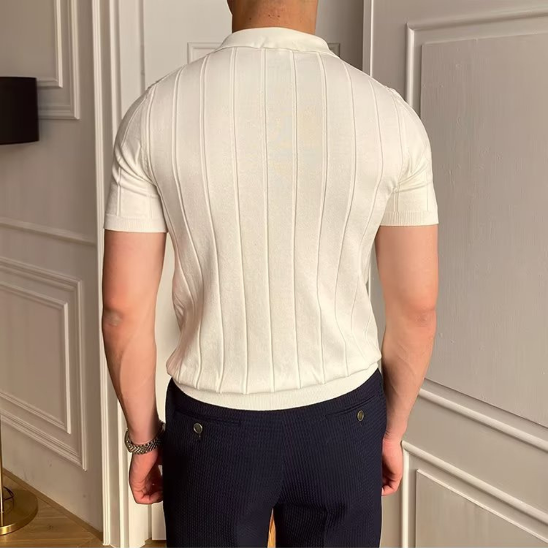 Herrarnas Ribbad Bomullspolo T-shirt Kort Ärmar Bekväm Avslappnad Trend