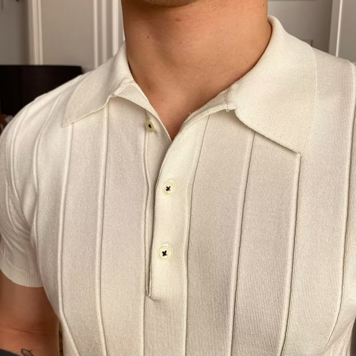 Herrarnas Ribbad Bomullspolo T-shirt Kort Ärmar Bekväm Avslappnad Trend