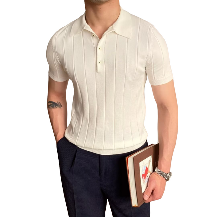 Herrarnas Ribbad Bomullspolo T-shirt Kort Ärmar Bekväm Avslappnad Trend