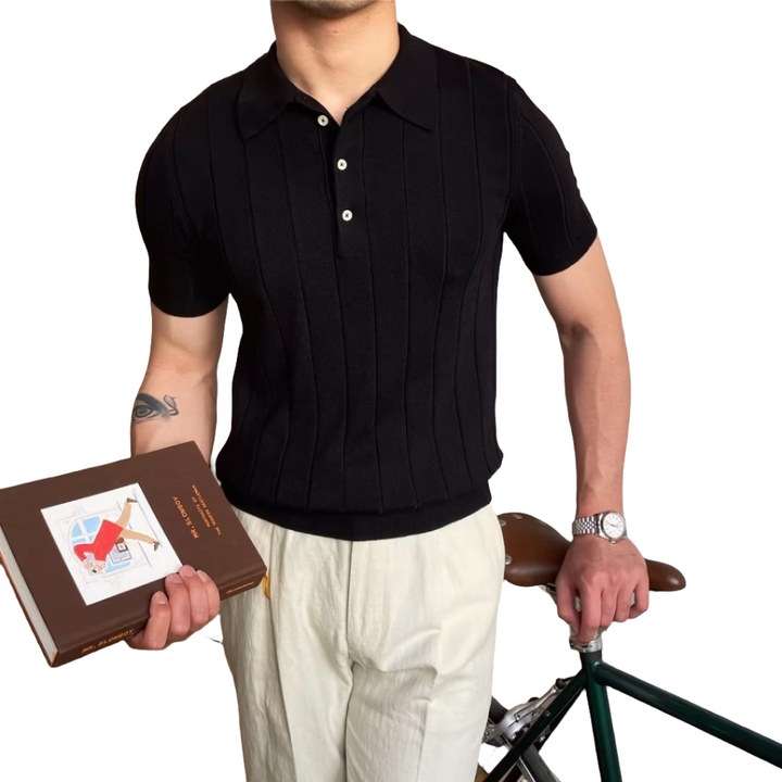 Herrarnas Ribbad Bomullspolo T-shirt Kort Ärmar Bekväm Avslappnad Trend