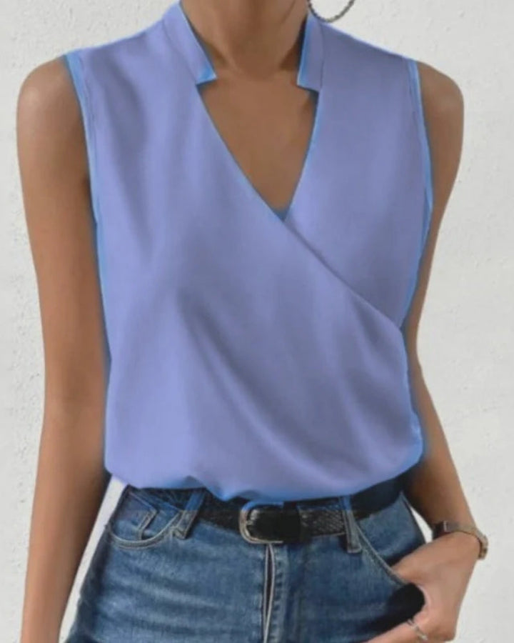 Dams Wrap Front Blus – Ärmlös V-ringad Topp för Sommar och Smart Casual Klädsel