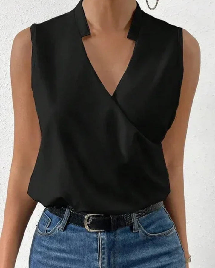 Dams Wrap Front Blus – Ärmlös V-ringad Topp för Sommar och Smart Casual Klädsel