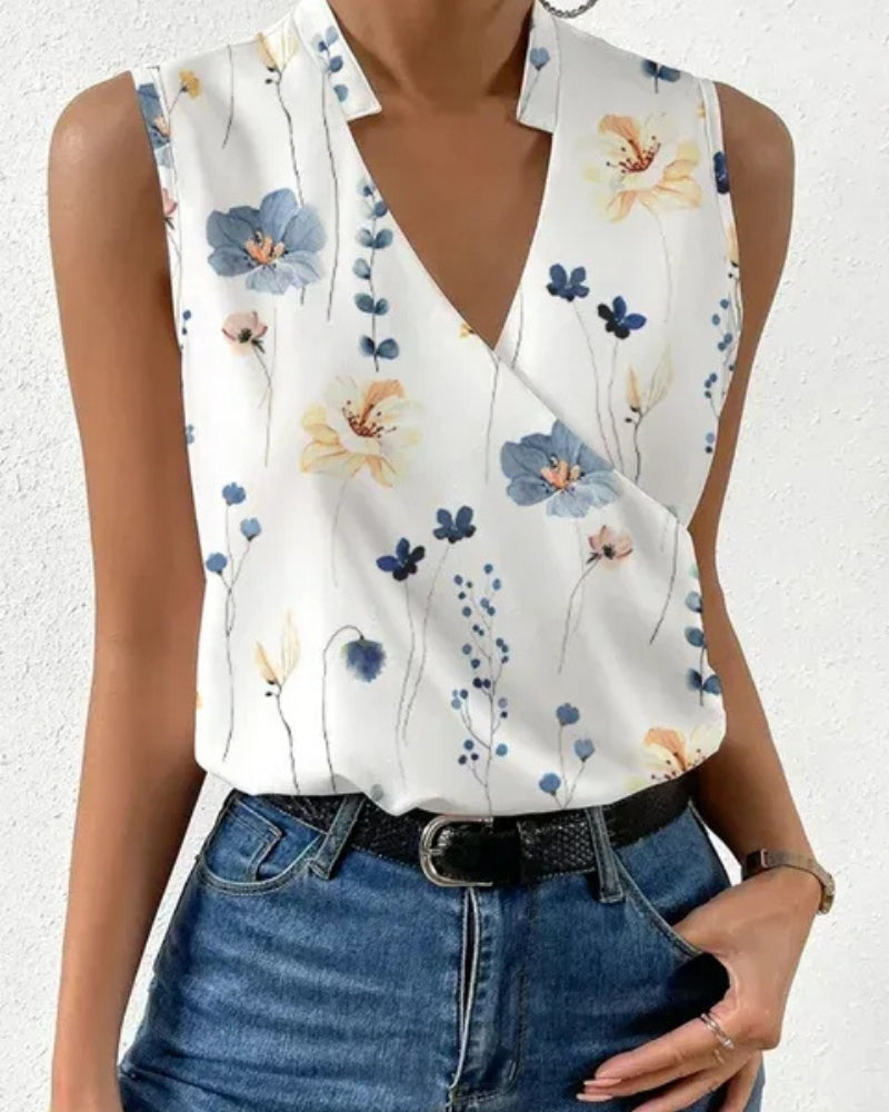 Dams Wrap Front Blus – Ärmlös V-ringad Topp för Sommar och Smart Casual Klädsel